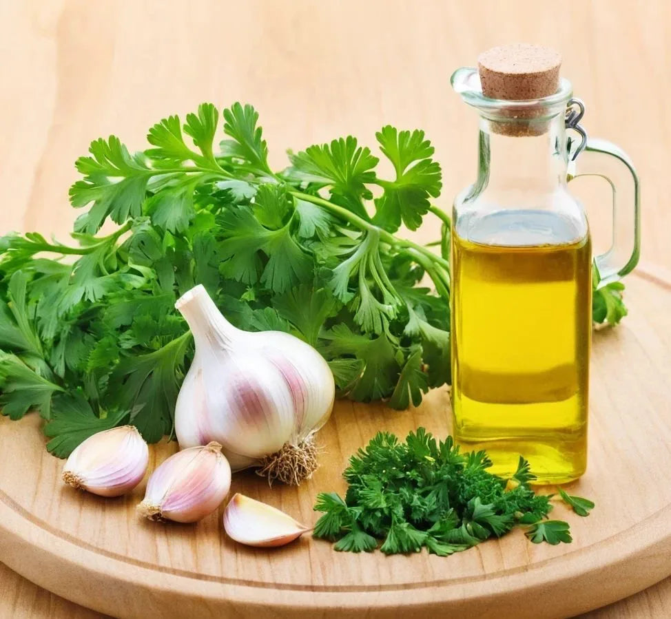El poder oulto de la naturaleza: Beneficios de combinar aceite de ajo y aceite de perejil para tu salud.
