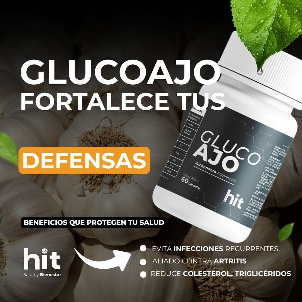 HIT® Gluco Ajo C2® en Cápsulas 30 pzs | Complemento Alimenticio con Ajo, Colágeno y Glucosamina | Fórmula de Origen Natural | Uso Adulto