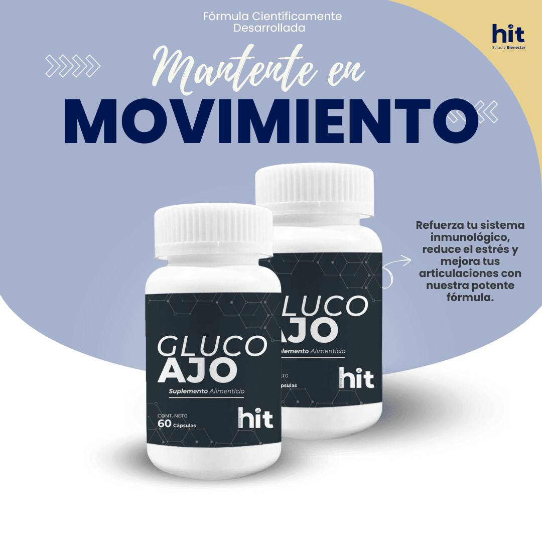 Gluco Ajo – Complemento Alimenticio en Cápsulas 60 pzs + Colágeno Hidrolizado en Polvo/Tabletas 5 pzs | Apoyo Bienestar General | Uso Diario