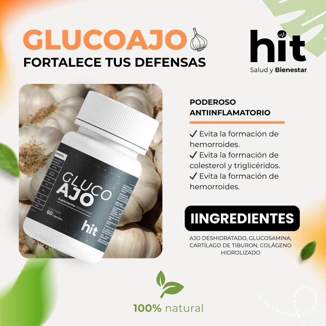 Gluco Ajo – Complemento Alimenticio en Cápsulas 60 pzs + Colágeno Hidrolizado en Polvo/Tabletas 5 pzs | Apoyo Bienestar General | Uso Diario