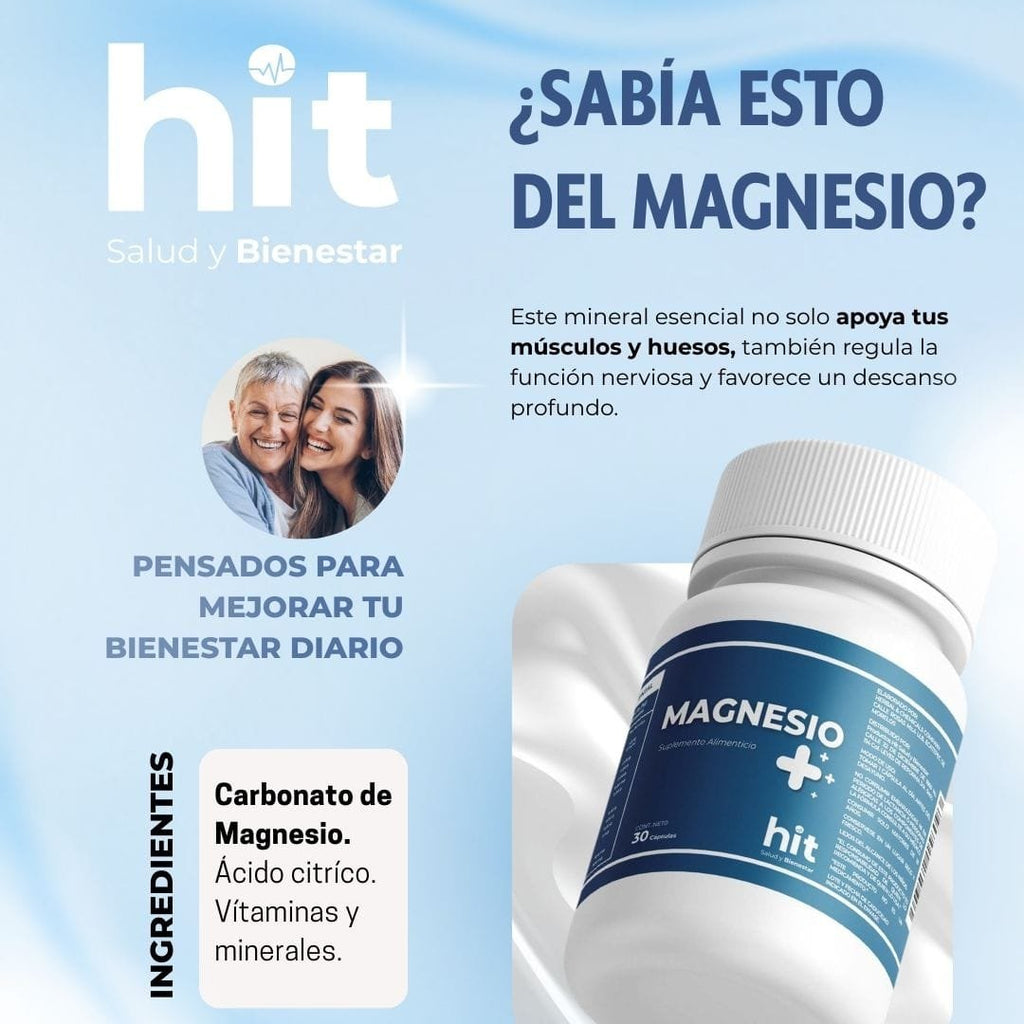 HIT Magnesio – Complemento Alimenticio con Magnesio | Apoyo a Energía, Músculos y Bienestar | 30 Cápsulas por Caja | Pack de 5 Piezas