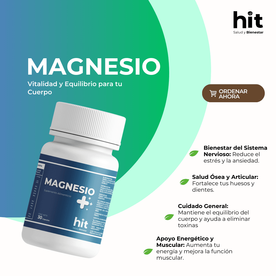 Magnesio HIT | Complemento Alimenticio en Cápsulas | 30 Cápsulas | Uso Diario | Presentación Práctica