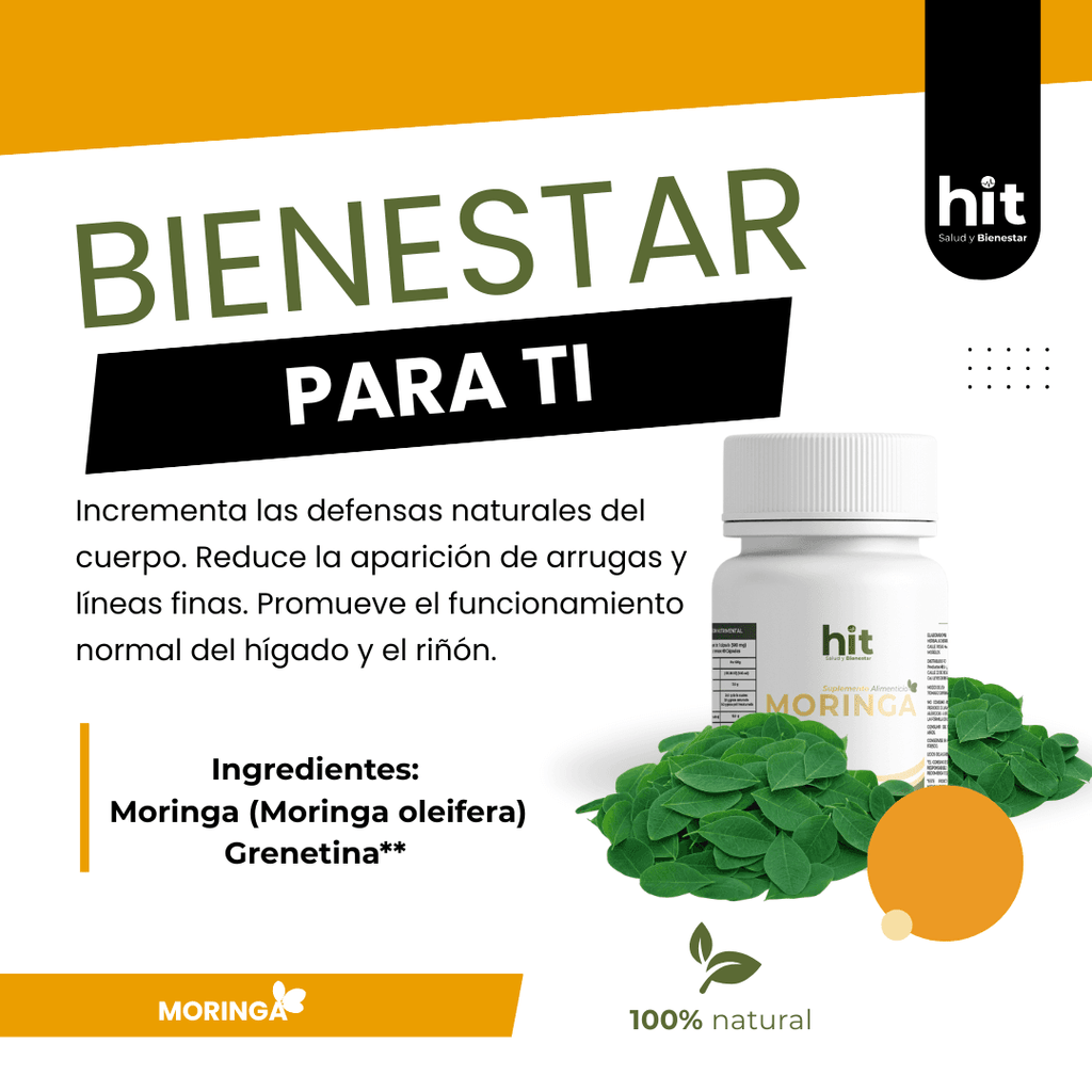 HIT Moringa – Complemento Alimenticio a Base de Moringa | Apoyo al Bienestar General y Vitalidad | 60 Cápsulas por Caja | Pack de 5 Piezas