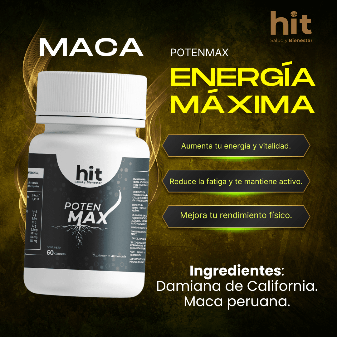 HIT Poten Max Maca – Complemento Alimenticio con Maca | Apoyo a Energía, Vitalidad y Rendimiento | 60 Cápsulas por Caja | Pack de 5 Piezas
