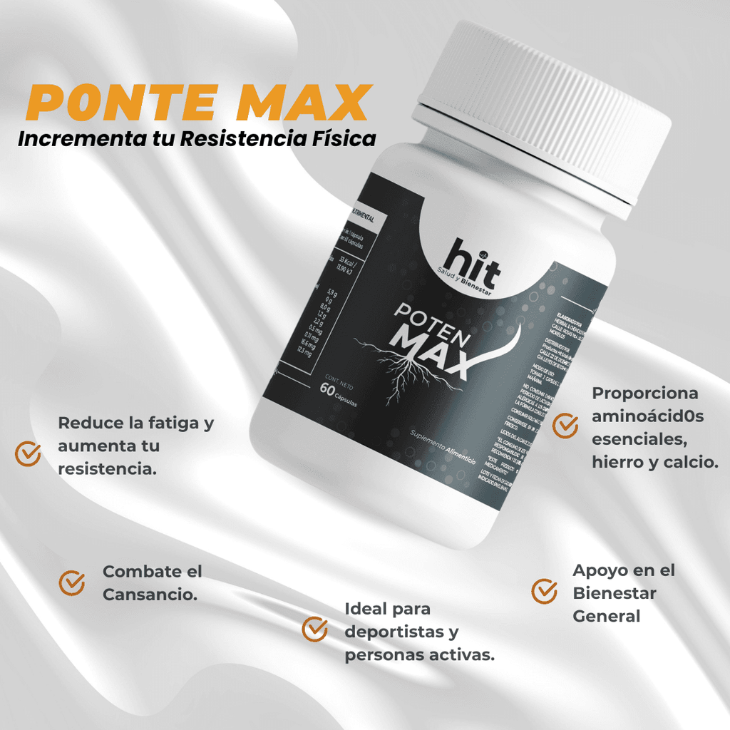Poten Max-Maca 60 Cápsulas HIT | Complemento Natural con Maca para Energía, Vitalidad y Rendimiento | Apoyo al Desempeño Físico y Bienestar General