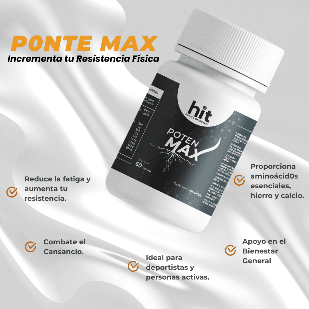 Poten Max-Maca 60 Cápsulas HIT | Complemento Natural con Maca para Energía, Vitalidad y Rendimiento | Apoyo al Desempeño Físico y Bienestar General