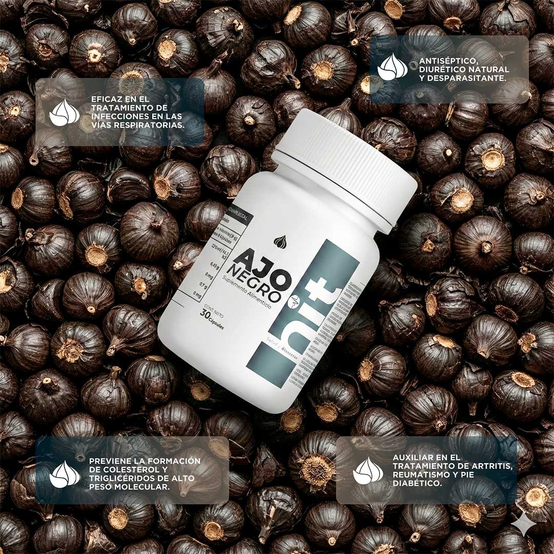 HIT Ajo Negro – Complemento Alimenticio a Base de Ajo Negro | Apoyo al Bienestar General y Antioxidante | 30 Cápsulas por Caja | Pack de 5 Piezas